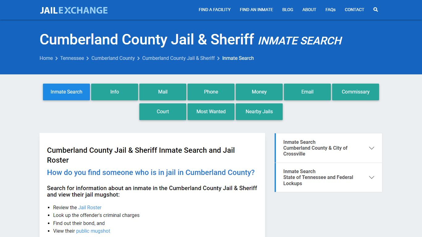 Inmate Search: Roster & Mugshots - Cumberland County Jail & Sheriff, TN