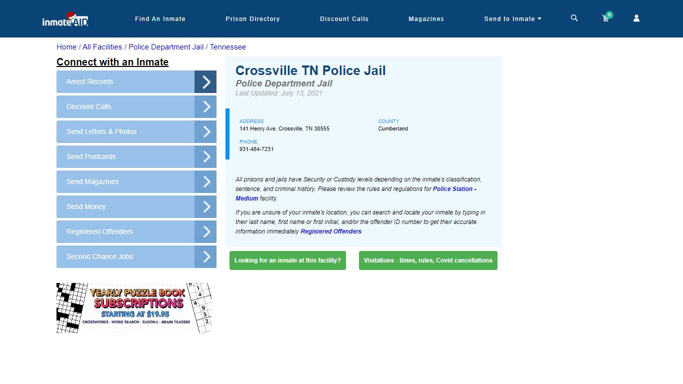 Crossville TN Police Jail & Inmate Search - Crossville, TN