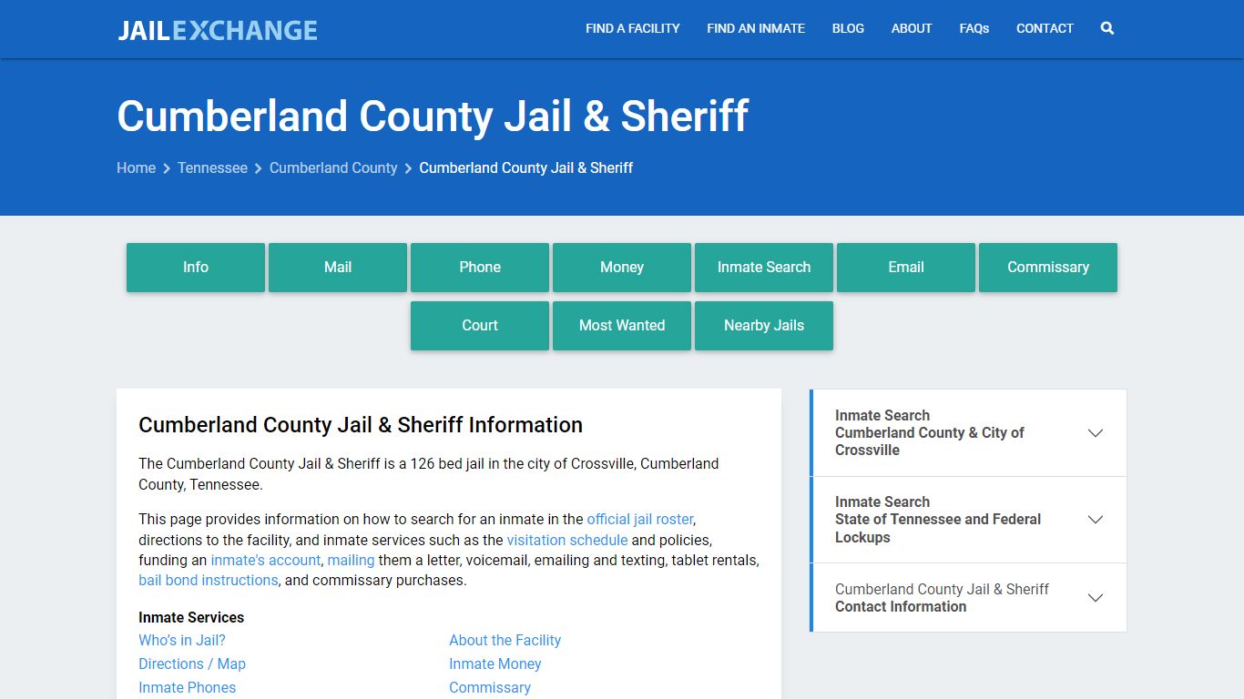 Cumberland County Jail & Sheriff, TN Inmate Search, Information