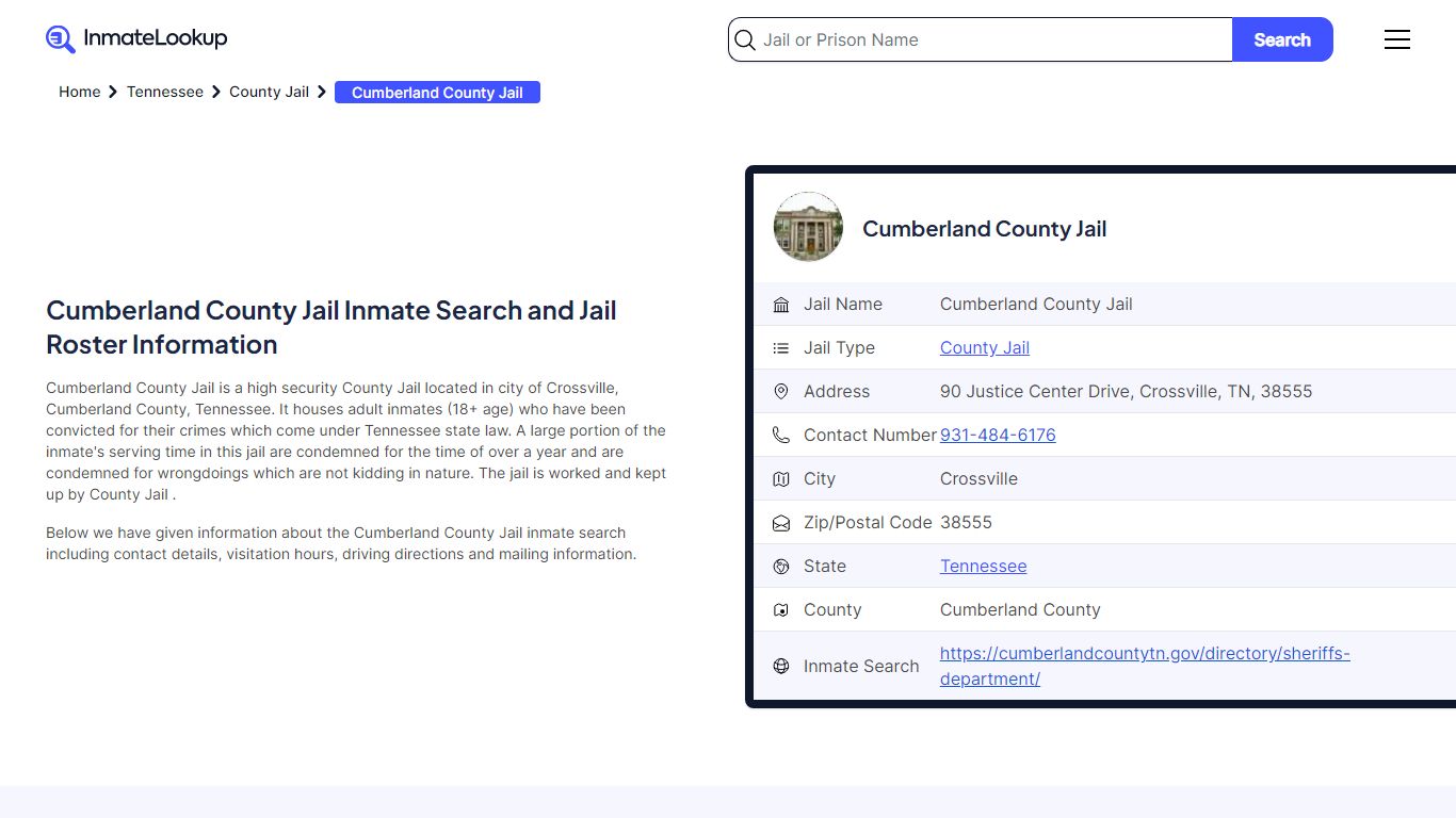 Cumberland County Jail Inmate Search and Jail Roster Information